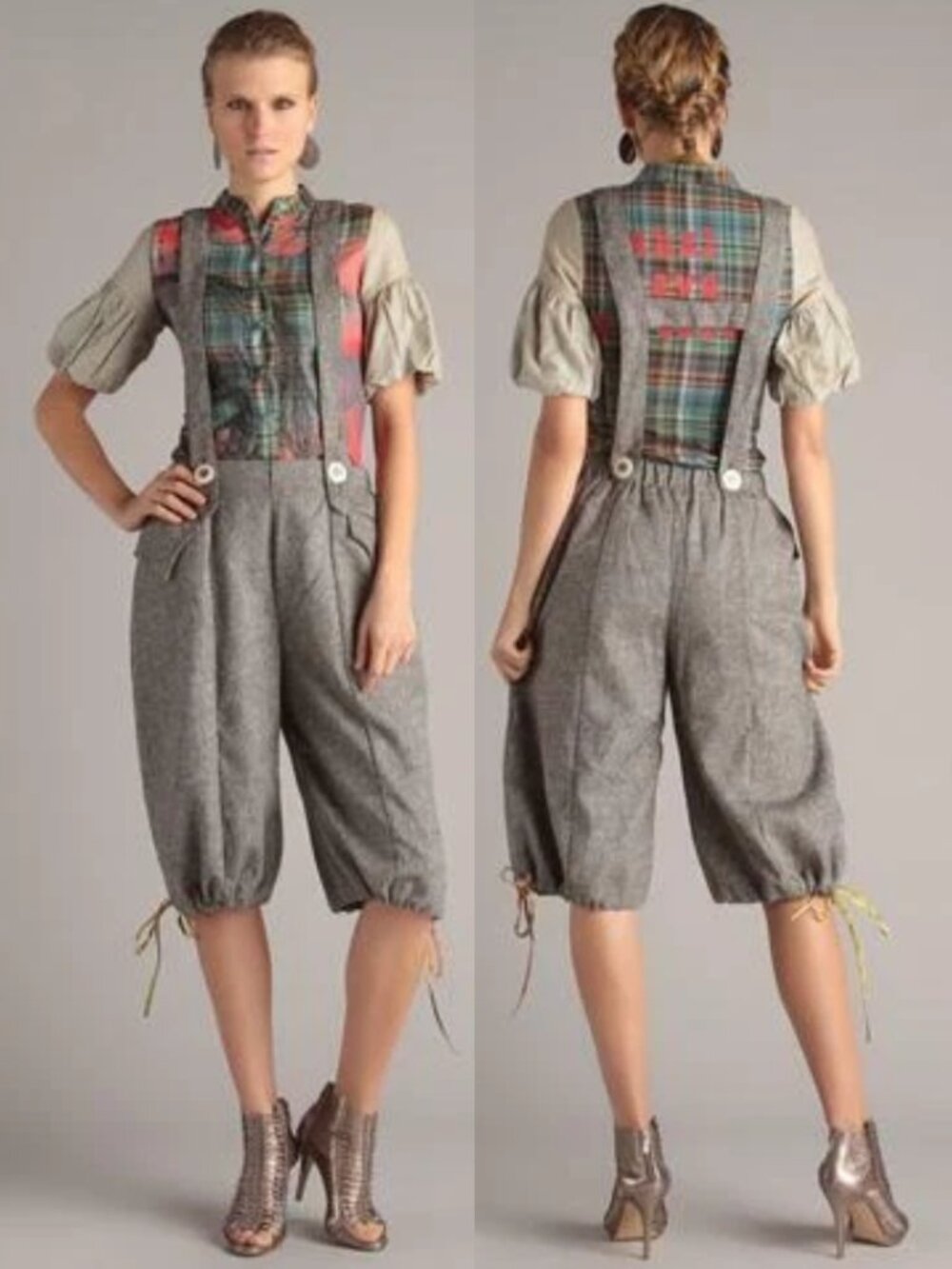 Nuvula Gray Pinstripe 15% Wool Tweed Suspender Capri Pants